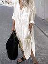 Hotouch Linen Style Solid Shirt Dress