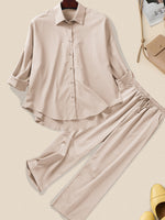 Hotouch Linen Style Long Sleeves Shirt Set