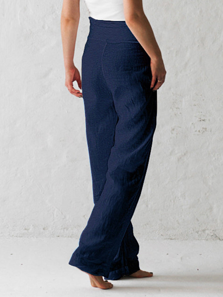Hotouch Solid High Waist Linen Pants