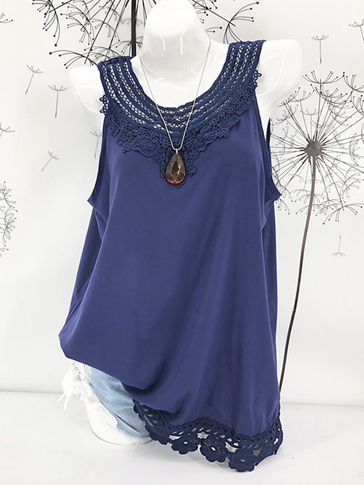 Hotouch Solid Lace Splicing Cami Top