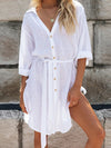 Hotouch White Lace Up Button Shirt Dress