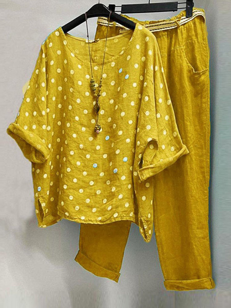 Hotouch Trendy Polka Dot Shirt Cotton Set