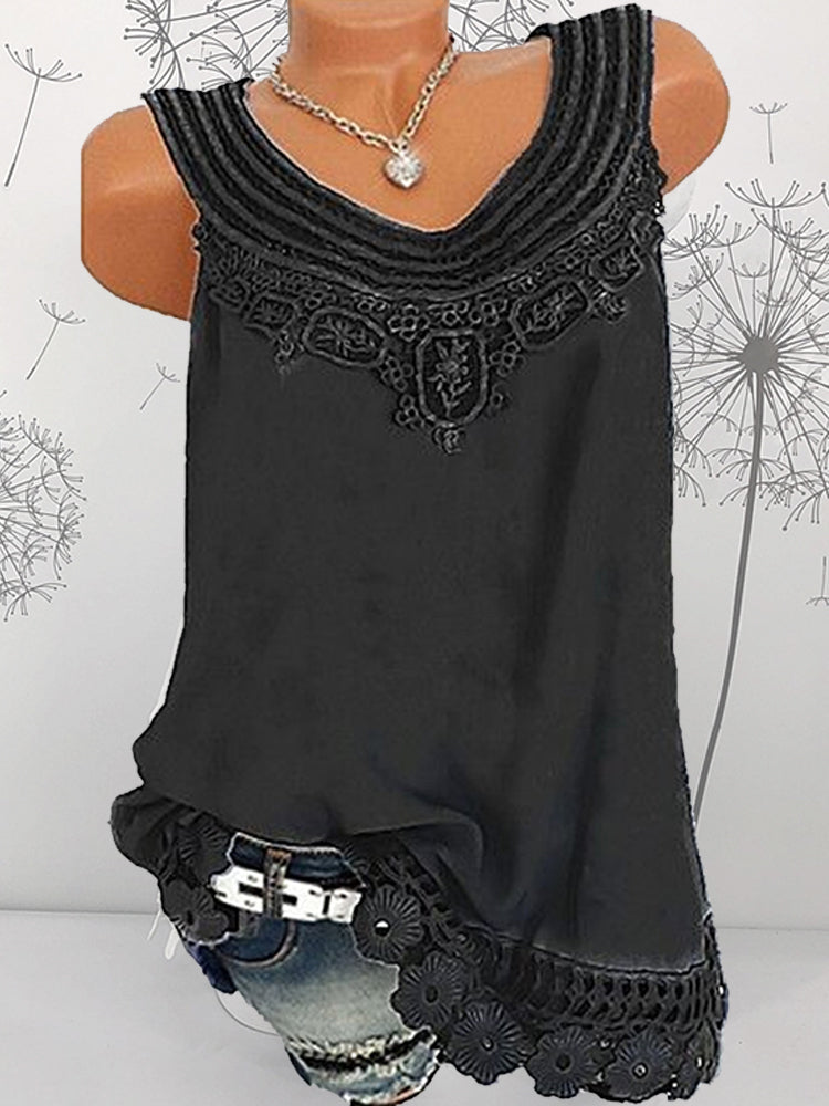 Hotouch Solid Lace Splicing Cami Top