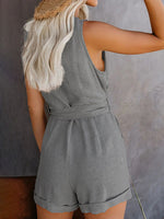 Hotouch Solid V-Neck Sleeveless Linen Jumpsuit