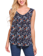 Floral Sleeveless Blouse Pleated Shirt