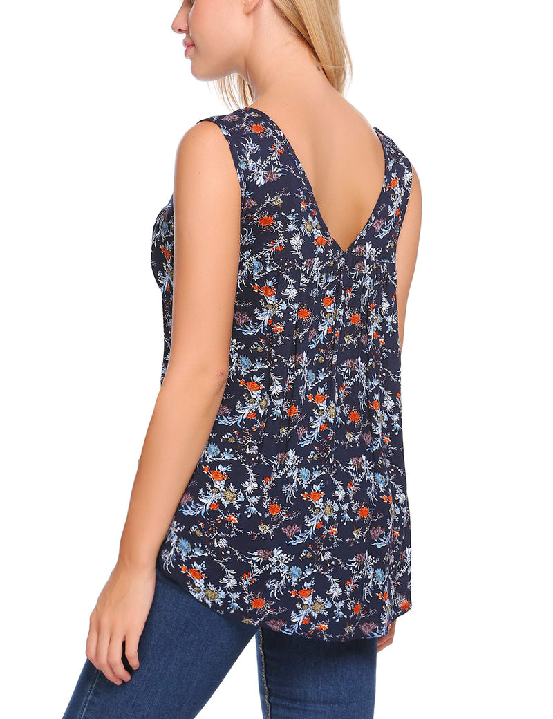 Floral Sleeveless Blouse Pleated Shirt