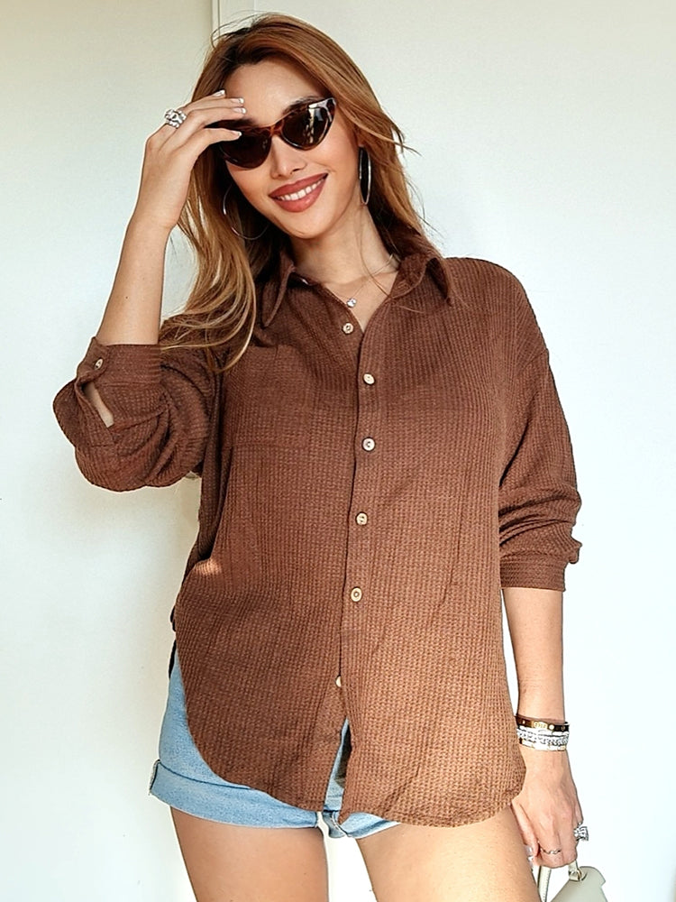 Hotouch Solid Long Sleeves Waffle Shirt