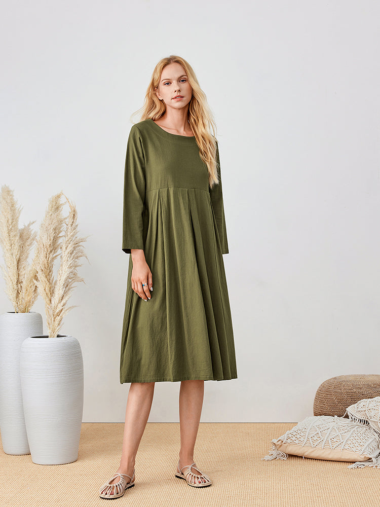 Hotouch Solid Linen Style Relaxed Fit Dress