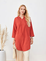 Hotouch Solid Long Sleeves Cotton Dress