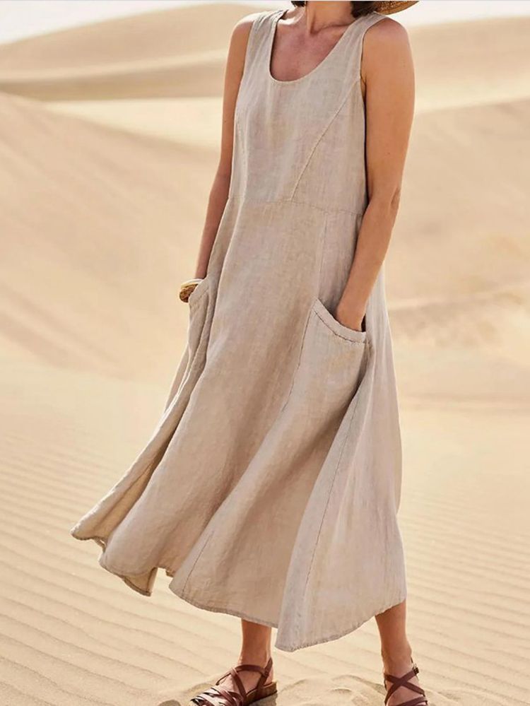 Hotouch Loose Linen Sleeveless Dress (Summer Sale)