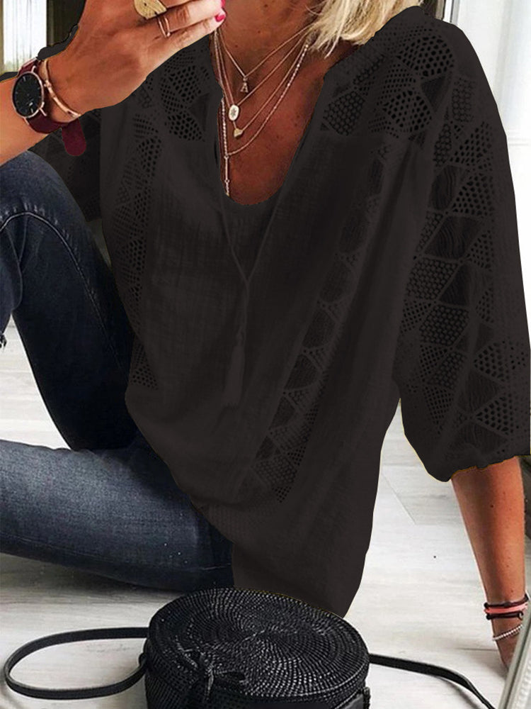 Hotouch Lace three-quarter sleeve Linen top