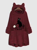 Hotouch Cat Print Long Hoodie
