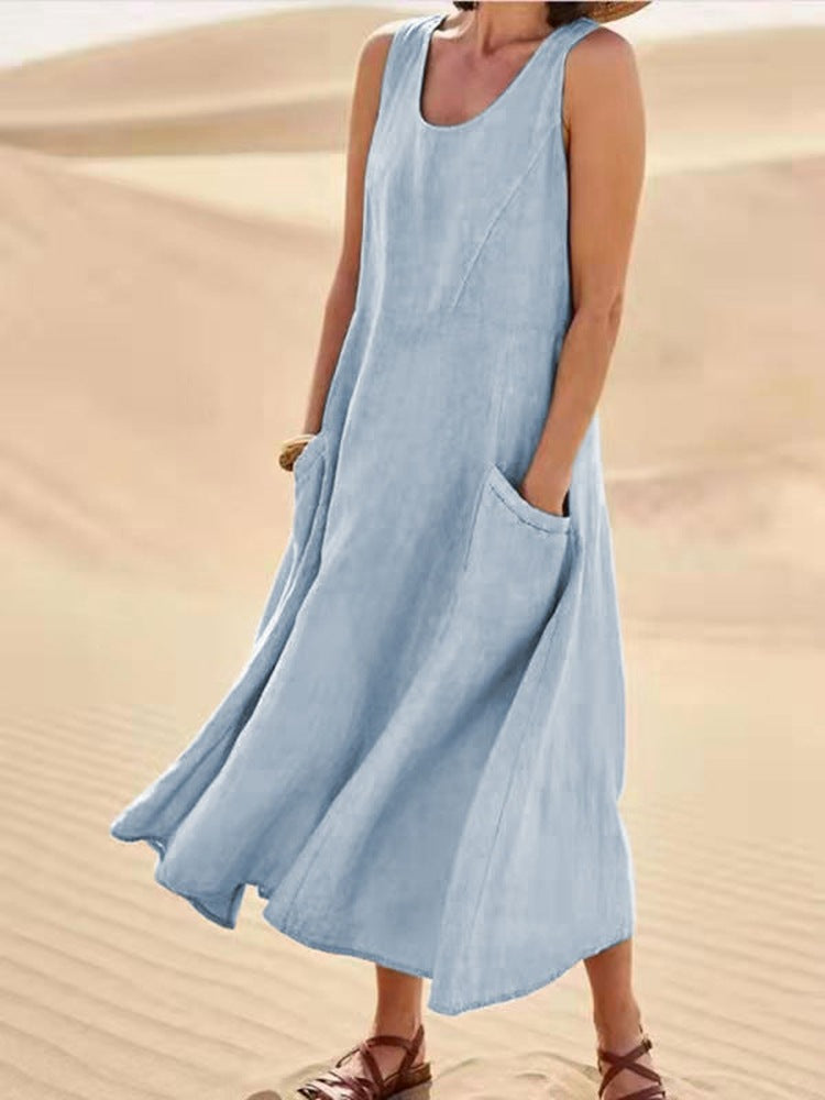 Hotouch Loose Linen Sleeveless Dress (Summer Sale)