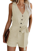 Hotouch Solid V-Neck Sleeveless Linen Jumpsuit