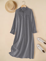 Hotouch Loose Fit Stripe Cotton Shirt Dress