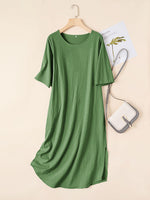 Hotouch Linen Style Casual Round Neck Dress