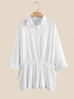 Hotouch Solid V-neck Linen Shirt Dress