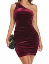 One Shoulder Ruched Sleeveless Club Dresses