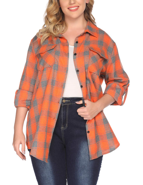 Flannel Plaid Roll Up Long Sleeve Shirt