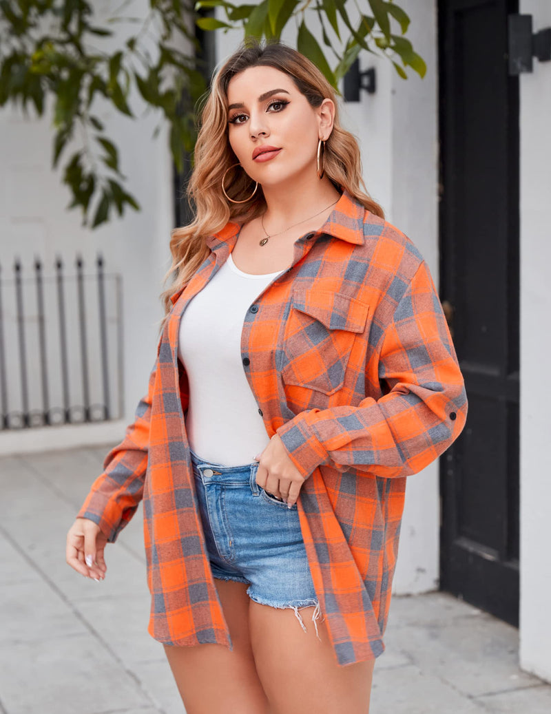 Flannel Plaid Roll Up Long Sleeve Shirt